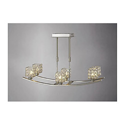 Luminaire Center Suspension Elsa télescopique 6 Ampoules nickel satiné/cristal Coloris : nickel satiné Coloris de l'abat jour : nickel satiné/transparent Longueur en Cm : 24 Largeur en Cm : 62 Min Drop en Cm : 26 Max Drop en Cm : 40 Poid