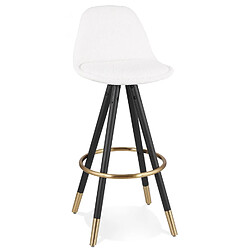 Alterego Tabouret de bar 'CLARISSE' en tissu bouloché blanc et 4 pieds en bois noir