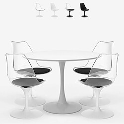 Ahd Amazing Home Design Table Goblet ronde 100cm + 4 chaises blanc noir transparent Yallam