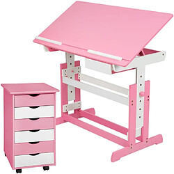 Helloshop26 Bureau enfant avec caisson meuble rose 0508096 