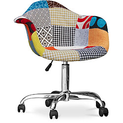 ICONIK INTERIOR Chaise de bureau avec accoudoirs - Chaise de bureau à roulettes - Tapissée en patchwork - Patty Multicolore 