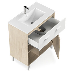 Avis Pegane Meuble Vasque 1 porte + 1 tiroir coloris effet bois / blanc - Hauteur 90 x Longueur 82 x Profondeur 47 cm