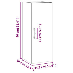 vidaXL Armoire murale gris béton 34,5x34x90 cm bois d'ingénierie pas cher