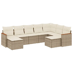 vidaXL Salon de jardin avec coussins 9 pcs beige résine tressée