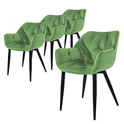 ML-Design Lot de 4 chaises de salle à manger assise sauge en velours pieds métal noir 