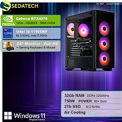 Sedatech Pack PC Gamer • Intel i9-11900KF • RTX4070 • 32Go RAM • 2To SSD M.2 • Windows 11 • Moniteur 24"