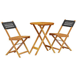 vidaXL Ensemble de bistro 3 pcs noir résine tressée et bois massif