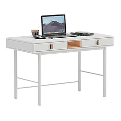 Pegane Table de bureau, meuble du bureau avec 2 tiroirs en bois coloris blanc - longueur 120 x profondeur 60 x Hauteur 75 cm