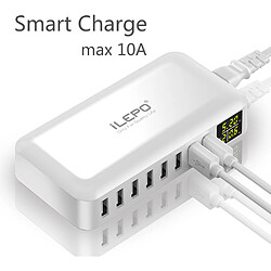 Universal Chargeur rapide USB blanc 60W à 8 ports Hub QC3.0 Intelligent Rapid Charging LED Display Multi-USB Charging Station Mobile Desktop Home
