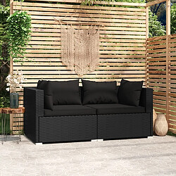 Maison Chic Canapé 2 places avec coussins | Sofa de Salon | Canapé droit Noir Résine tressée -GKD229852