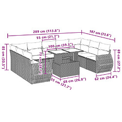 vidaXL Salon de jardin avec coussins 10 pcs beige résine tressée pas cher