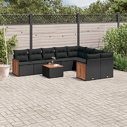 vidaXL Salon de jardin 10 pcs avec coussins noir résine tressée