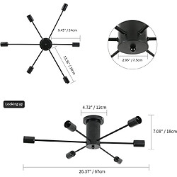 Stoex Plafonnier Moderne 6 Lumières Plafonnier Rétro Noir, Lampe de Plafond Intérieur Vintage E27 Pour Chambre Cuisine Salon Couloir pas cher