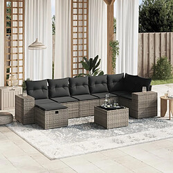 Maison Chic Ensemble Tables et chaises d'extérieur 8 pcs avec coussins,Salon de jardin gris résine tressée -GKD803705