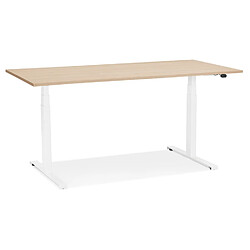 Alterego Bureau assis debout électrique 'TRONIK' blanc avec plateau en bois finition naturelle - 140x70 cm