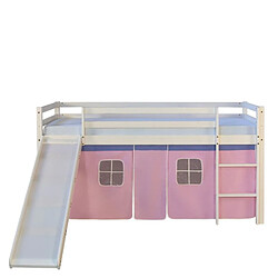 Homestyle4U Lit mi-hauteur avec rideaux rose pale et toboggan 