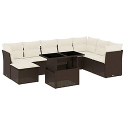 vidaXL Salon de jardin avec coussins 9 pcs marron résine tressée