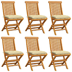 vidaXL Chaises de jardin et coussins blanc crème lot de 6 Teck massif