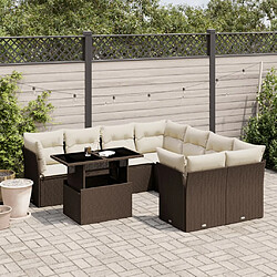 vidaXL Salon de jardin avec coussins 9 pcs marron résine tressée 