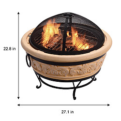 Avis Braséro de jardin à bois chauffage extérieur tisonnier couvercle grille charbon BBQ oxyde magnésium sable Teamson Home HR26303AA-S