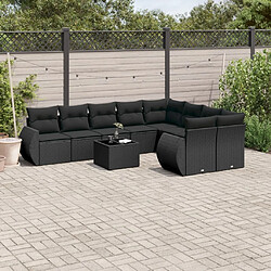 vidaXL Salon de jardin 10 pcs avec coussins noir résine tressée 