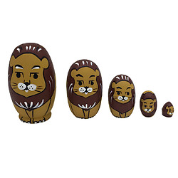 5 Pièces Peint à La Main Lion Animal Wooden Russian Nesting Dolls Matryoshka Poupées Stacking Russes