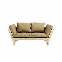 Inside 75 Banquette méridienne futon BEAT pin naturel tissu coloris beige blé couchage 75*200 cm.