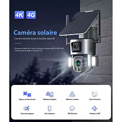 Caméra Surveillance Sécurité Solaire Sans fil Extérieure 4K 8MP 4G 360° Double Objectif Zoom Optique 10X Détection mouvement