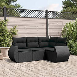 vidaXL Salon de jardin 4 pcs avec coussins noir résine tressée 