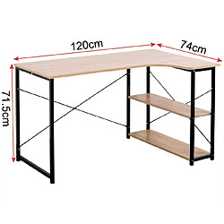 Helloshop26 Bureau adulte table de travail spacieuse avec deux étagères MDF 120 cm beige 19_0000390