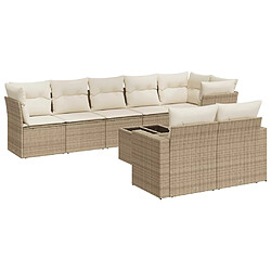 vidaXL Salon de jardin avec coussins 9 pcs beige résine tressée