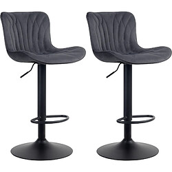 Decoshop26 Lot de 2 tabourets de bar chaises hautes avec coutures décoratives en tissu velours noir pieds en métal noir 10_0004329