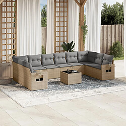 vidaXL Salon de jardin 11 pcs avec coussins beige résine tressée 