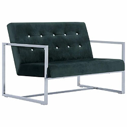 Maison Chic Canapé 2 places avec accoudoirs | Sofa de Salon | Canapé droit Vert foncé Chrome et velours -GKD882114