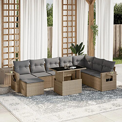 vidaXL Salon de jardin avec coussins 9 pcs beige résine tressée 