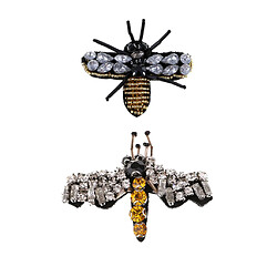 Patch Applique Perlée Abeille Libellule Strass Perles Patchs Coudre Applique Bricolage Décor 2pcs