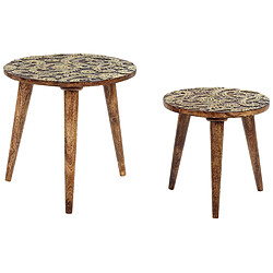 Beliani Lot de 2 tables d'appoint en bois de manguier sombre et doré CHANPI