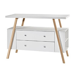 Schardt Commode avec plan à langer laqué blanc et pieds hêtre Holly Nature L 125 x H 100 x P 53 cm 