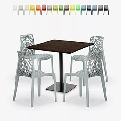 Grand Soleil Ensemble Table Bois Métal Horeca 90x90cm 4 Chaises Design Empilables Dustin Restaurant Bar - Gris