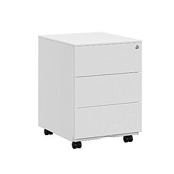 Helloshop26 Caisson de bureau metal verrouillable avec 3 tiroirs rangement de documents papeterie préassemblé pour bureau bureau à domicile 39 x 45 x 55 cm (l x l x h) blanc 12_0003687 