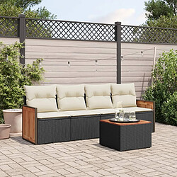 vidaXL Salon de jardin 5 pcs avec coussins noir résine tressée 