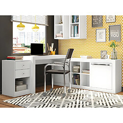 Vente-Unique Bureau d'angle - 2 tiroirs et 2 portes - Coloris : Blanc - EVAN 