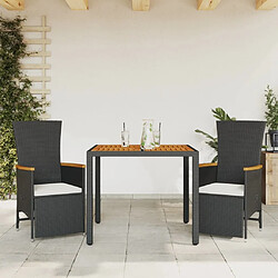 Maison Chic Ensemble à manger d'extérieur 3 pcs avec coussins,Salon de jardin Noir -GKD178594