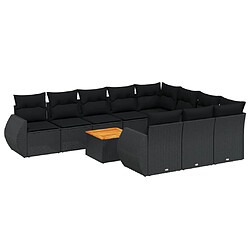 vidaXL Salon de jardin 11 pcs avec coussins noir résine tressée