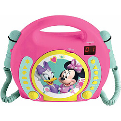 Lexibook Disney Junior Minnie Mouse Lecteur CD pour enfant avec 2 microphones jouets, prise écouteurs, à piles, Rose, RCDK100MN