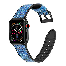 Wewoo Bracelet en acier inoxydable Motif fleurs TPU + pour Apple Watch séries 5 et 4 40 mm / 3 et 2 et 1 38 mm bleu