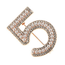 Mode Femmes Cristal Strass Perle Nombre 5 Broche Broche Bijoux Or