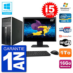 PC HP 6300 MT Ecran 22" Core i5-3470 RAM 16Go Disque 1To Graveur DVD Wifi W7 · Occasion 