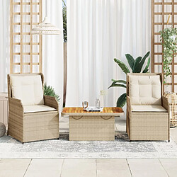 vidaXL Salon de jardin avec coussins 3 pcs beige résine tressée