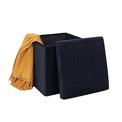 The Home Deco Factory Pouf coffre pliable en velours Rétro bleu nuit. pas cher